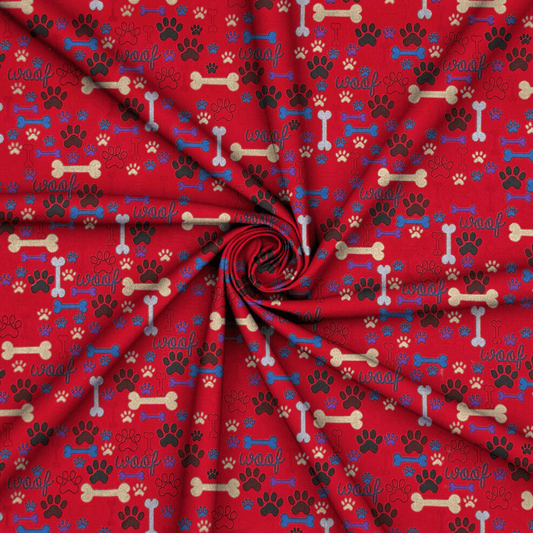 Printed Poly Cotton Pawz Red - Ragland Fabrics