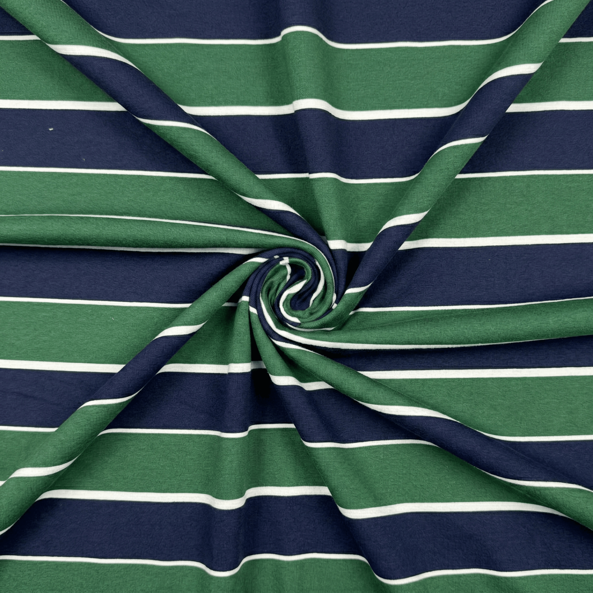 Printed Tracksuiting Navy/Bottle Stripe - Ragland Fabrics