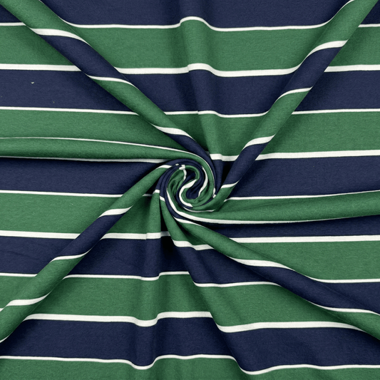 Printed Tracksuiting Navy/Bottle Stripe - Ragland Fabrics