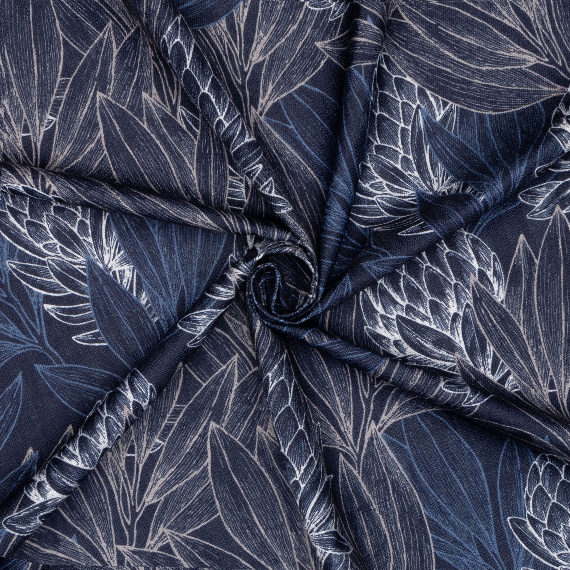 Luxury Linen Look Protea Forest Navy - Ragland Fabrics