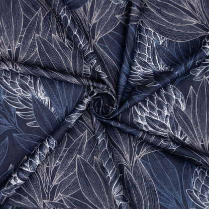 Luxury Linen Look Protea Forest Navy - Ragland Fabrics