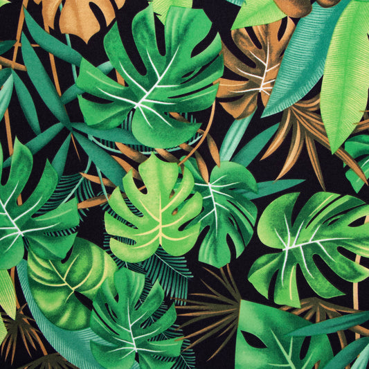 Printed Mini Matt Jungle Leaf Black - Ragland Fabrics
