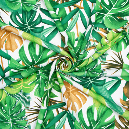 Printed Mini Matt Jungle Leaf White - Ragland Fabrics