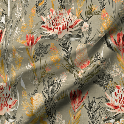 Reddington Linen Protea Passion Beige - Ragland Fabrics