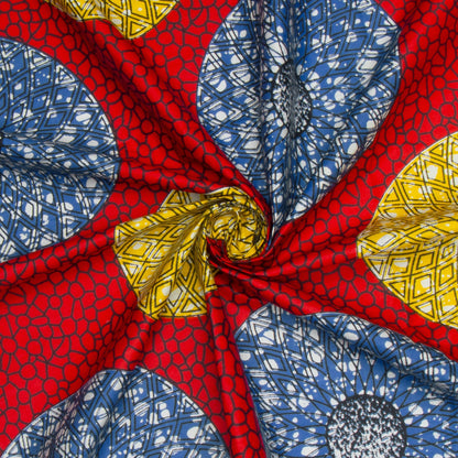 Cotton Wax Prints African Hydrangea Red - Ragland Fabrics