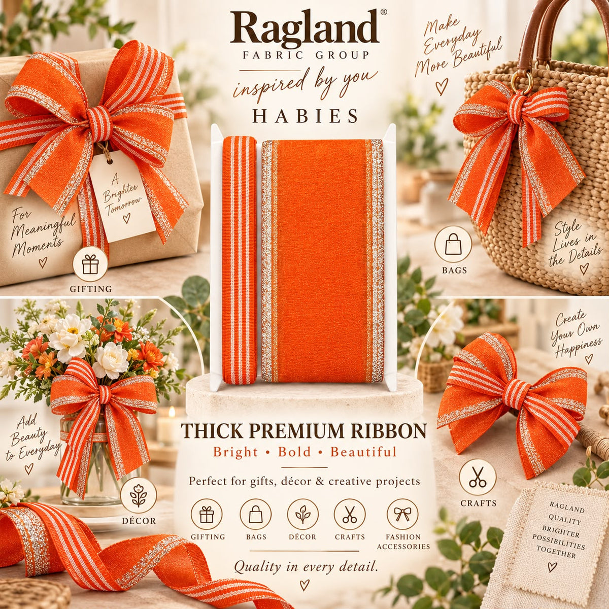 Embellishment / Craft Ribbon - Orange/Silver