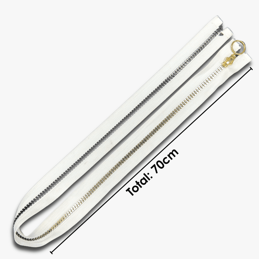 Vislon Type 5 Chunky Zip Open Ended - 70cm WHITE Metallic - Discontinued - Ragland Fabrics