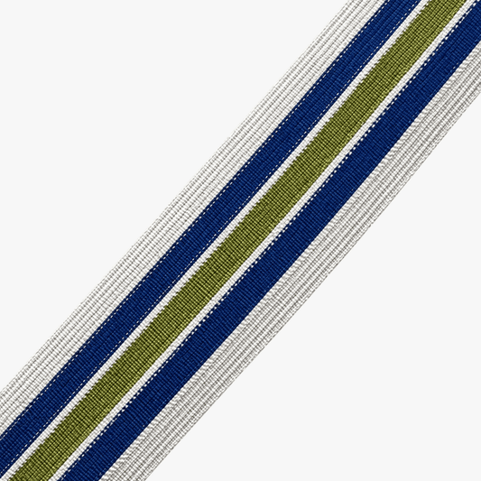 Polyester Tape 42mmmm Blue & Army Green Stripe - Ragland Fabrics