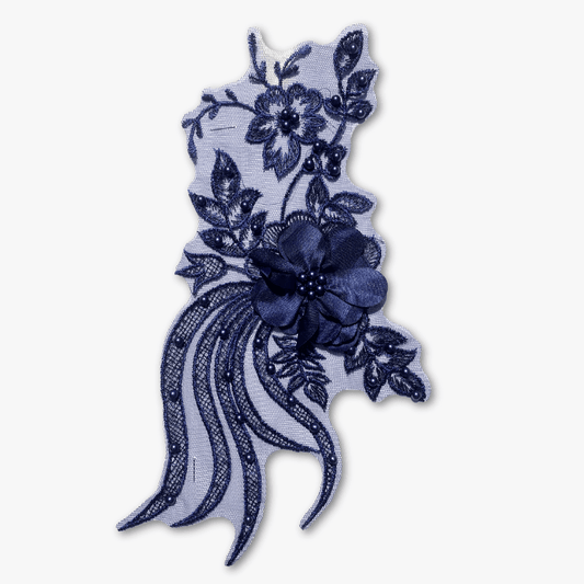 Beaded Bridal Motif - Elegant Navy - Ragland Fabrics