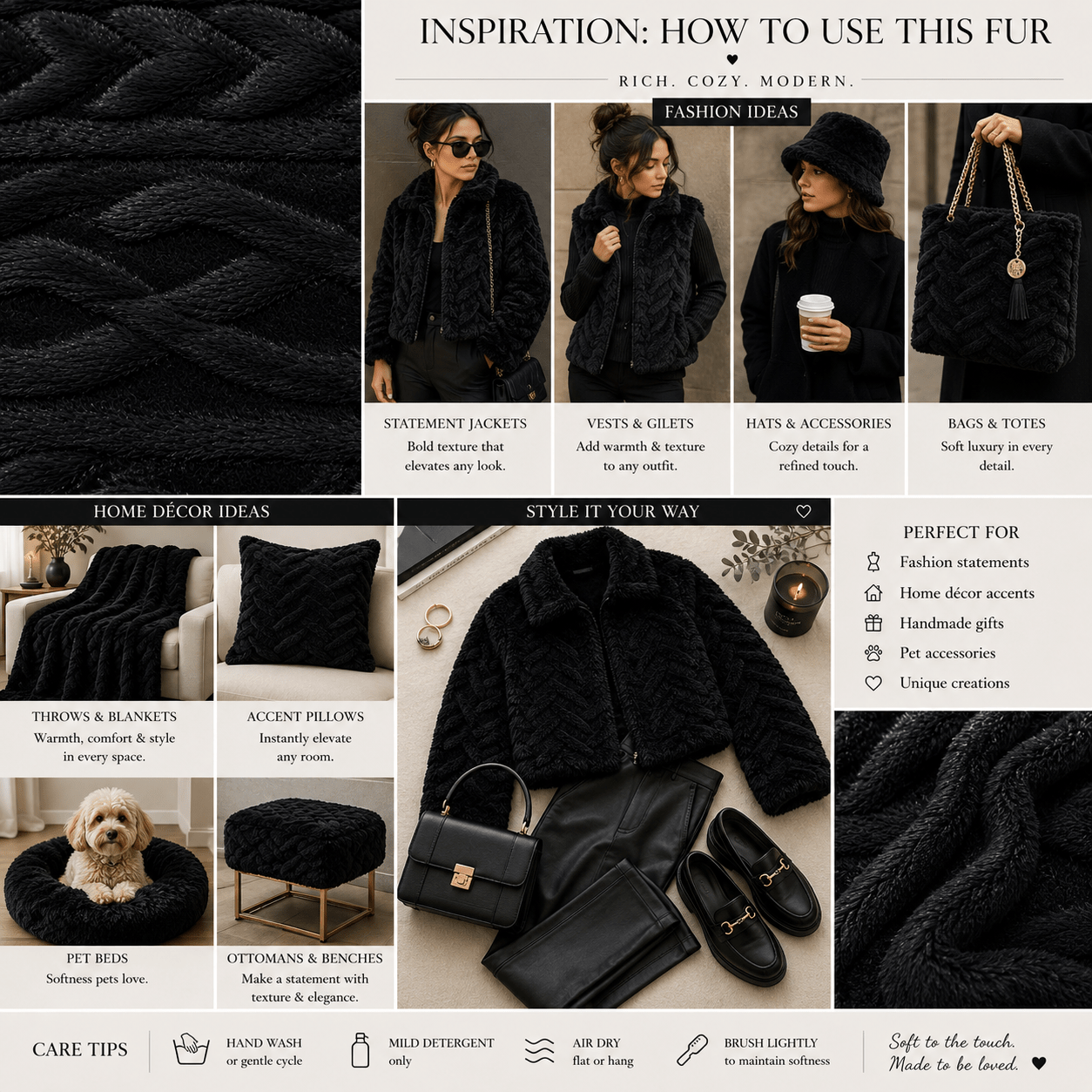 Chain Link Luxury Fur - Black - Ragland Fabrics