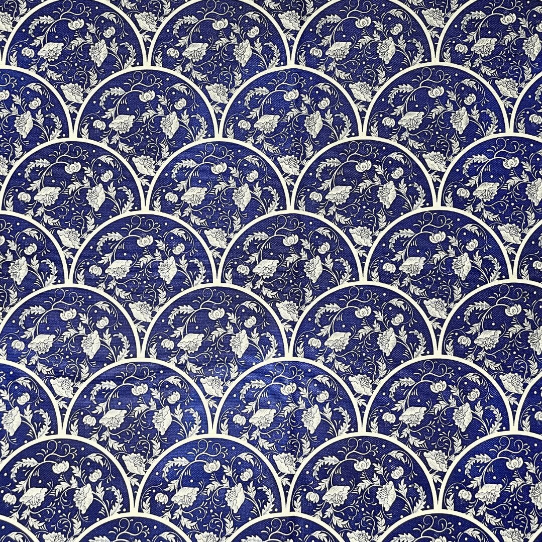 Box Weave Furnishing Blue Plates - Ragland Fabrics