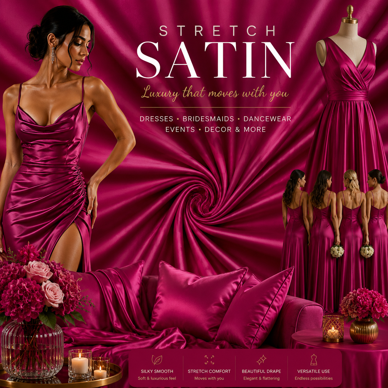 Stretch Satin Sweet Cerise #55 140cm