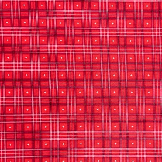 Christmas Printed Mini Matt Star Check Red - Ragland Fabrics