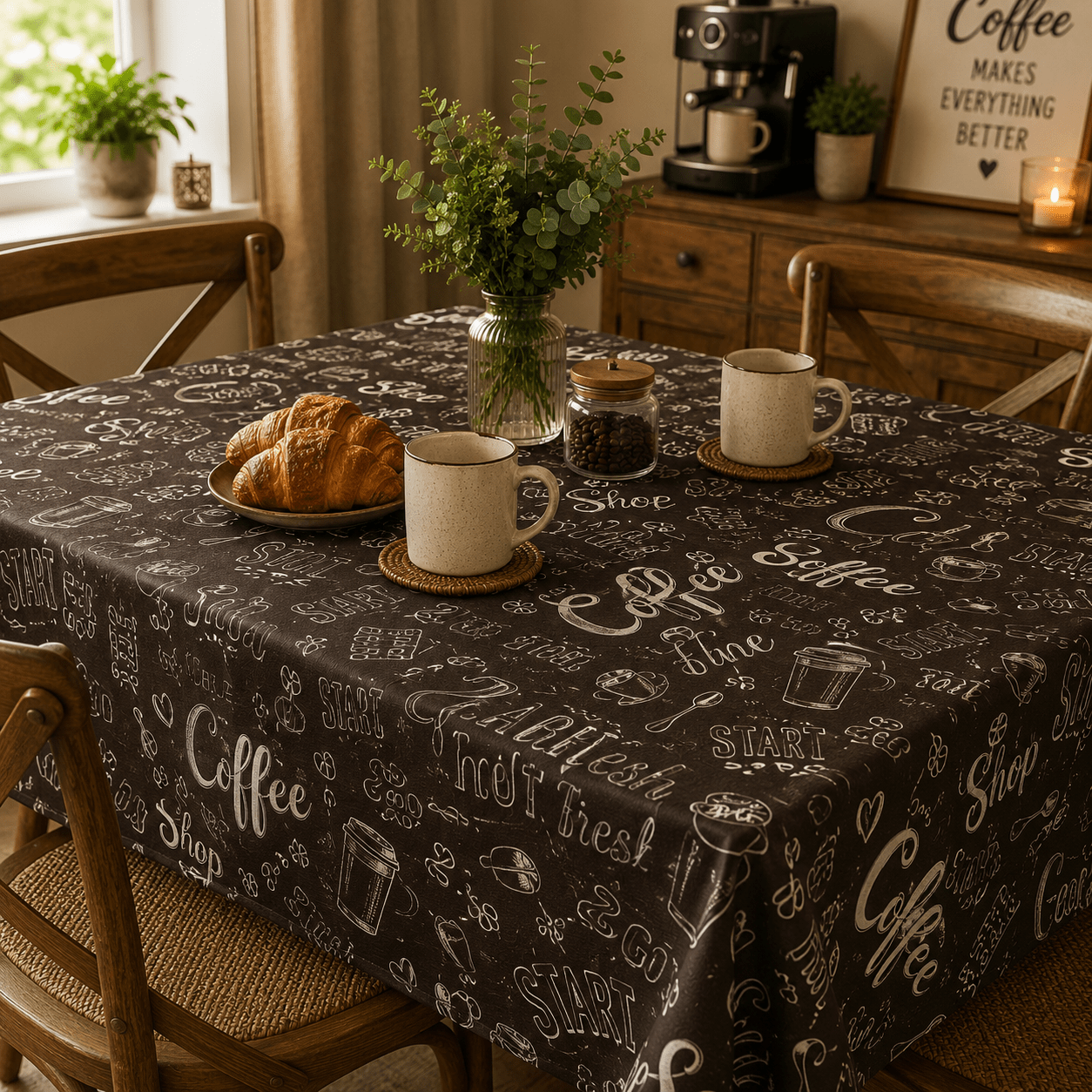 Printed Vinyl Black Coffee - Ragland Fabrics