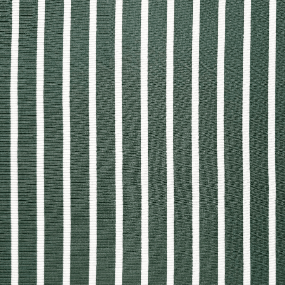 Cotton Knit Green/White Stripe Wide [2x1 Ribbed] - Ragland Fabrics