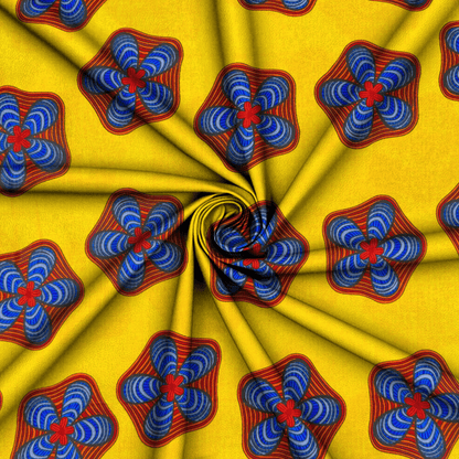 Cotton Wax Prints African Flower Yellow - Ragland Fabrics
