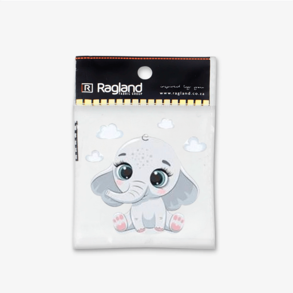 Motif Iron On Badge - Cute Elephant With Clouds - Ragland Fabrics