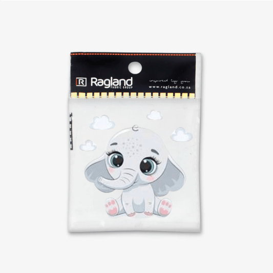 Motif Iron On Badge - Cute Elephant With Clouds - Ragland Fabrics