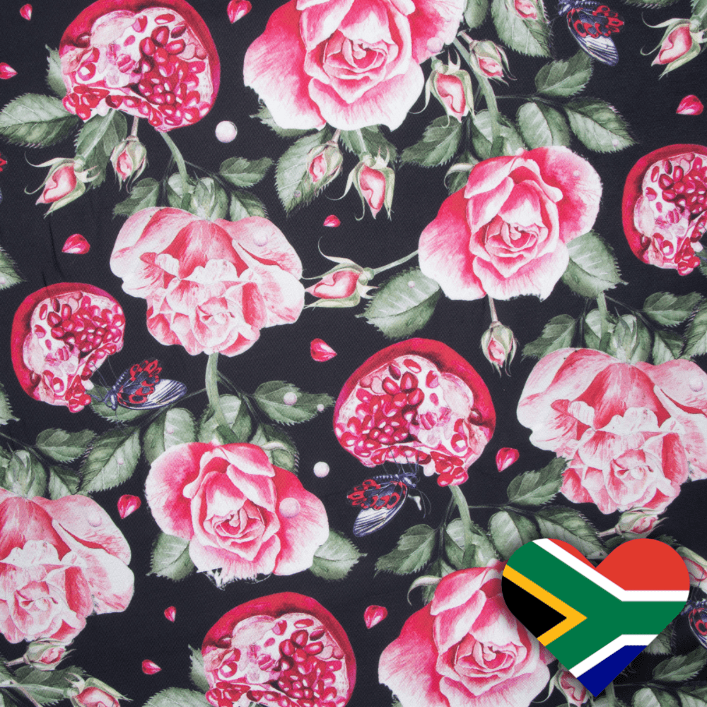 Eco Fabric Pomegranate Black 140cm - Ragland Fabrics