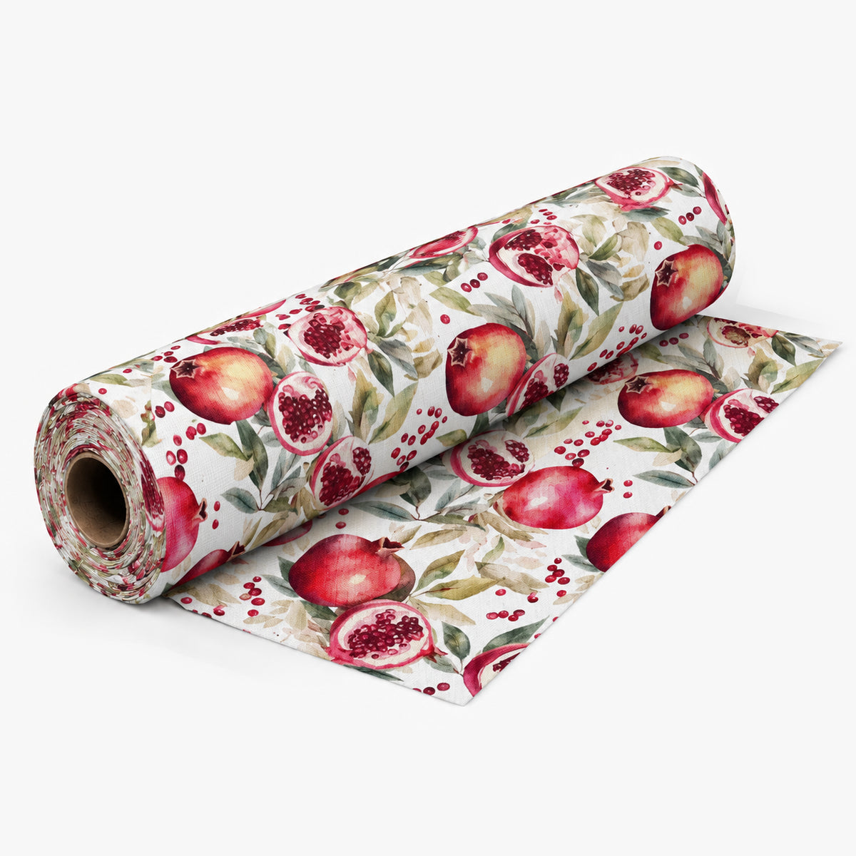 Box Weave Furnishing Pomegranate White fabric roll with softly shadowed drape on light grey background