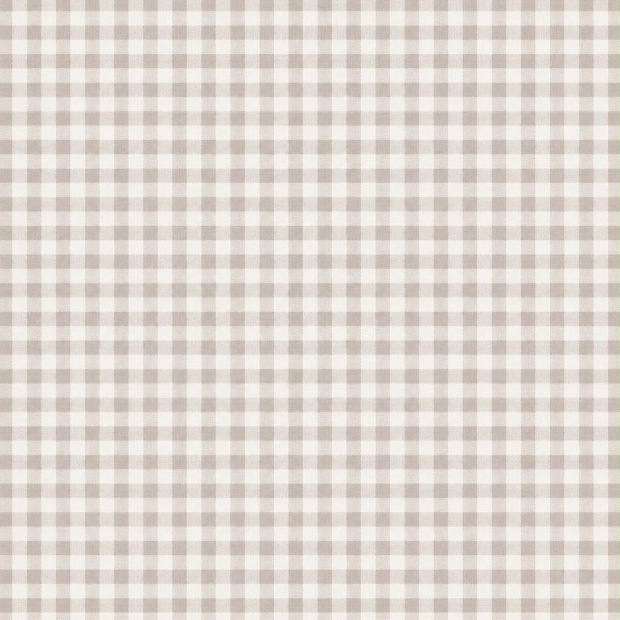 A close-up of a beige and off-white gingham check fabric pattern filling the frame.