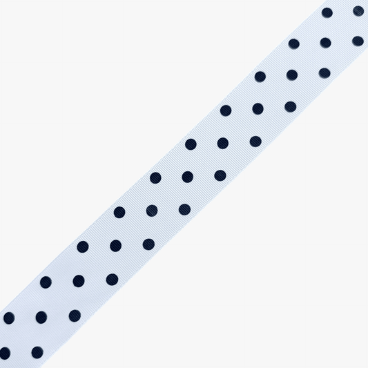Gross Grain Tape White Blue Dot - Ragland Fabrics