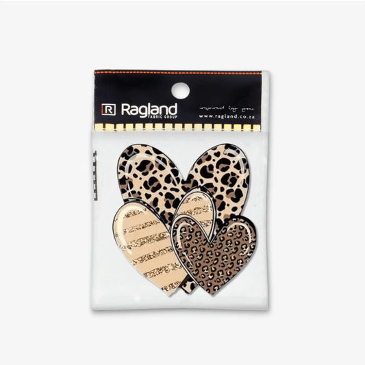 Motif Iron On Badge - Hearts Leopard Print - Ragland Fabrics
