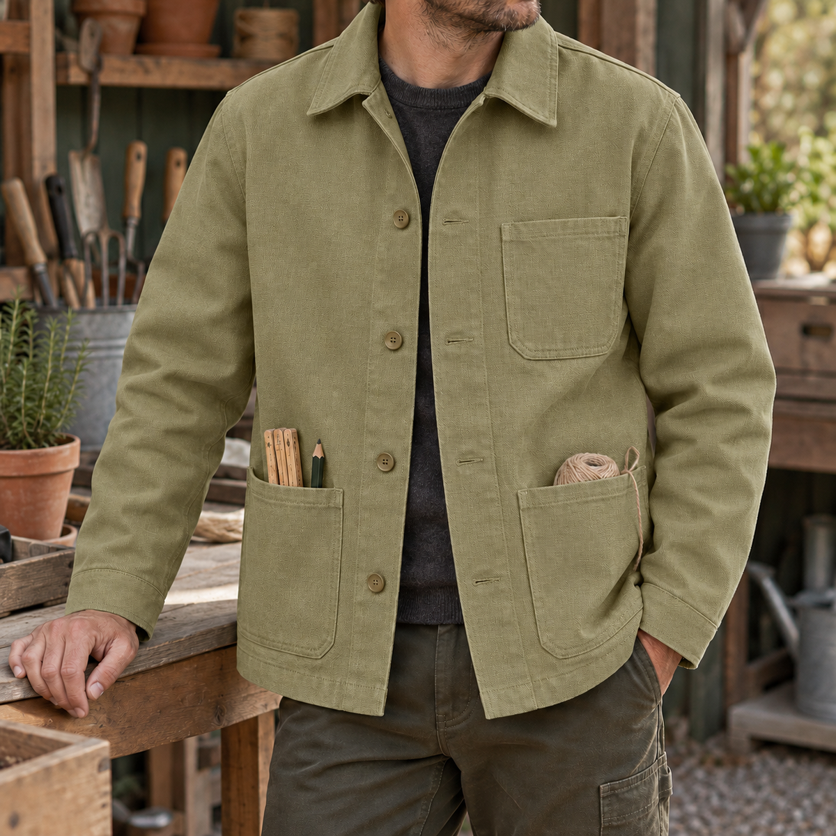Butterscotch #J08 poly cotton canvas use inspiration: Practical chore jacket