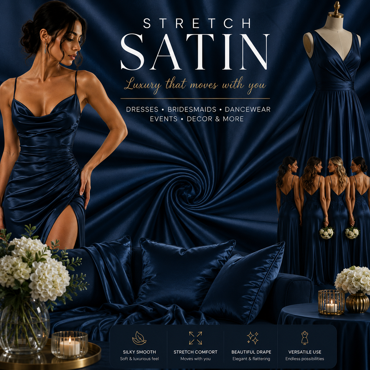 Stretch Satin French Navy #5 140cm