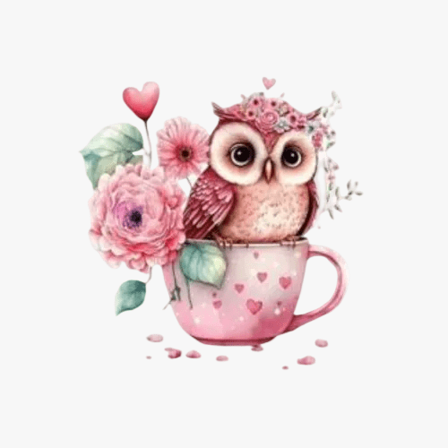 Motif Iron On Badge - Owl In Mug 6.5cmx6.5cm - Ragland Fabrics