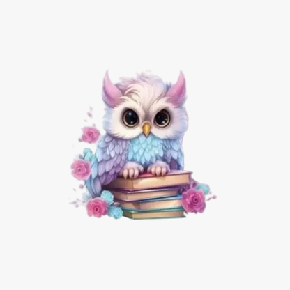 Motif Iron On Badge - Owl On Books 6.5cmx6.5cm - Ragland Fabrics