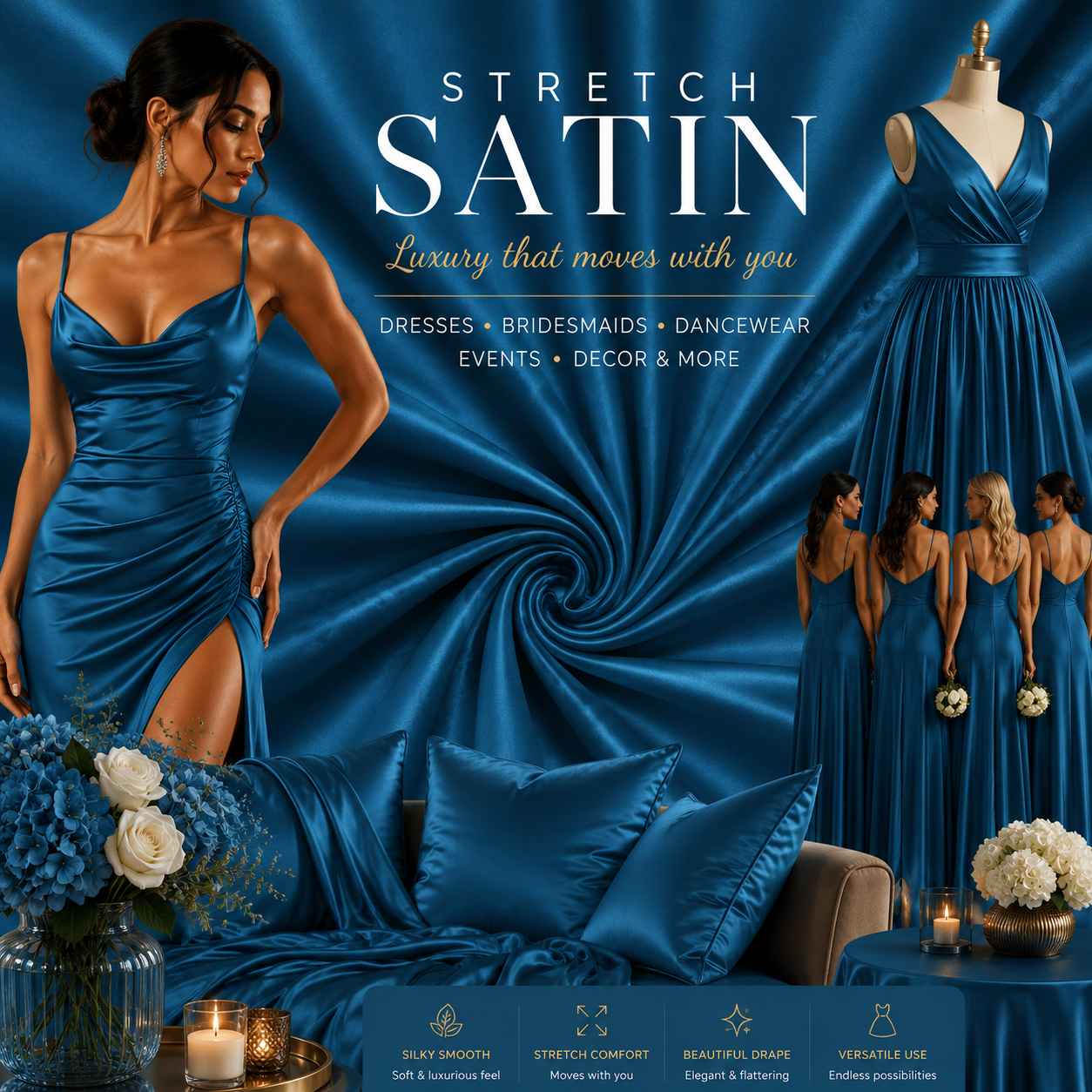 Stretch Satin Petrol Blue #43 140cm