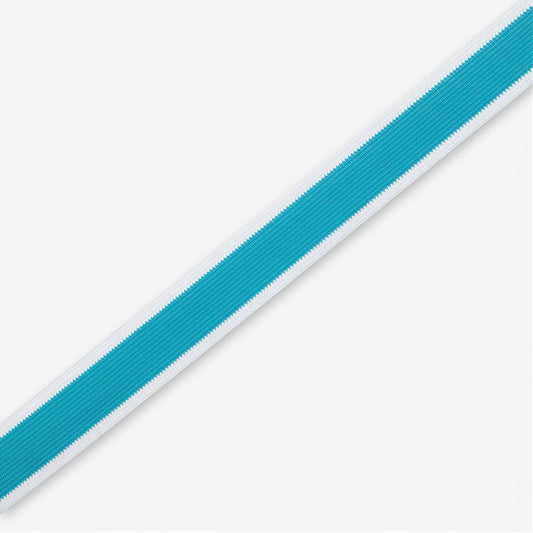 Polyester Tape Stripe Turq/White 30mm - Ragland Fabrics