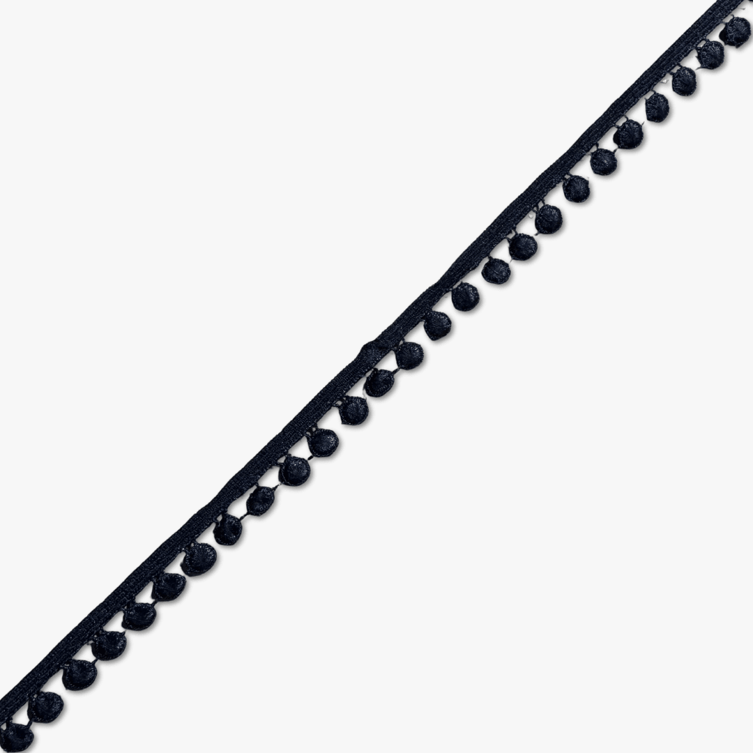 Pom Pom Lace 12mm | Black (Per Met) - Ragland Fabrics