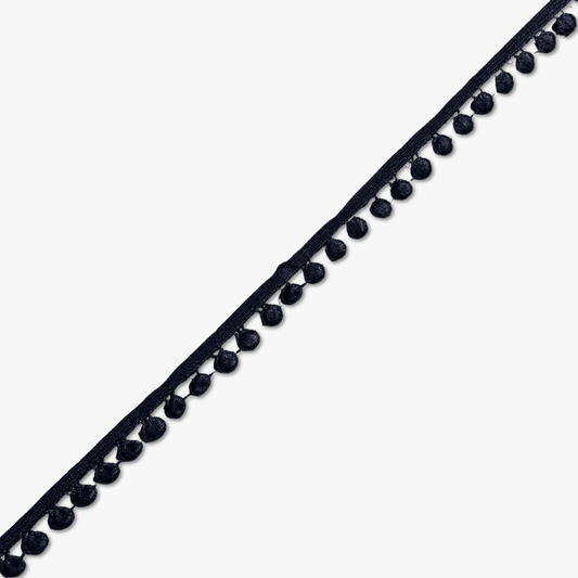 Pom Pom Lace 12mm | Black (Per Met) - Ragland Fabrics