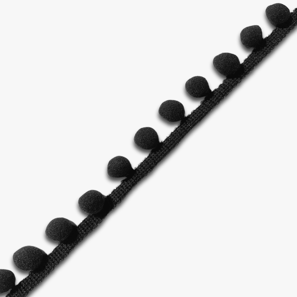 Pom Pom Lace - 15mm | Black (Per Met) - Ragland Fabrics