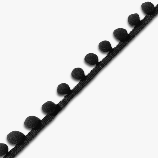 Pom Pom Lace - 15mm | Black (Per Met) - Ragland Fabrics