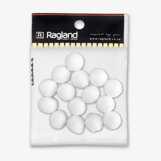 Pom Poms - White 20mm | 15pcs - Ragland Fabrics