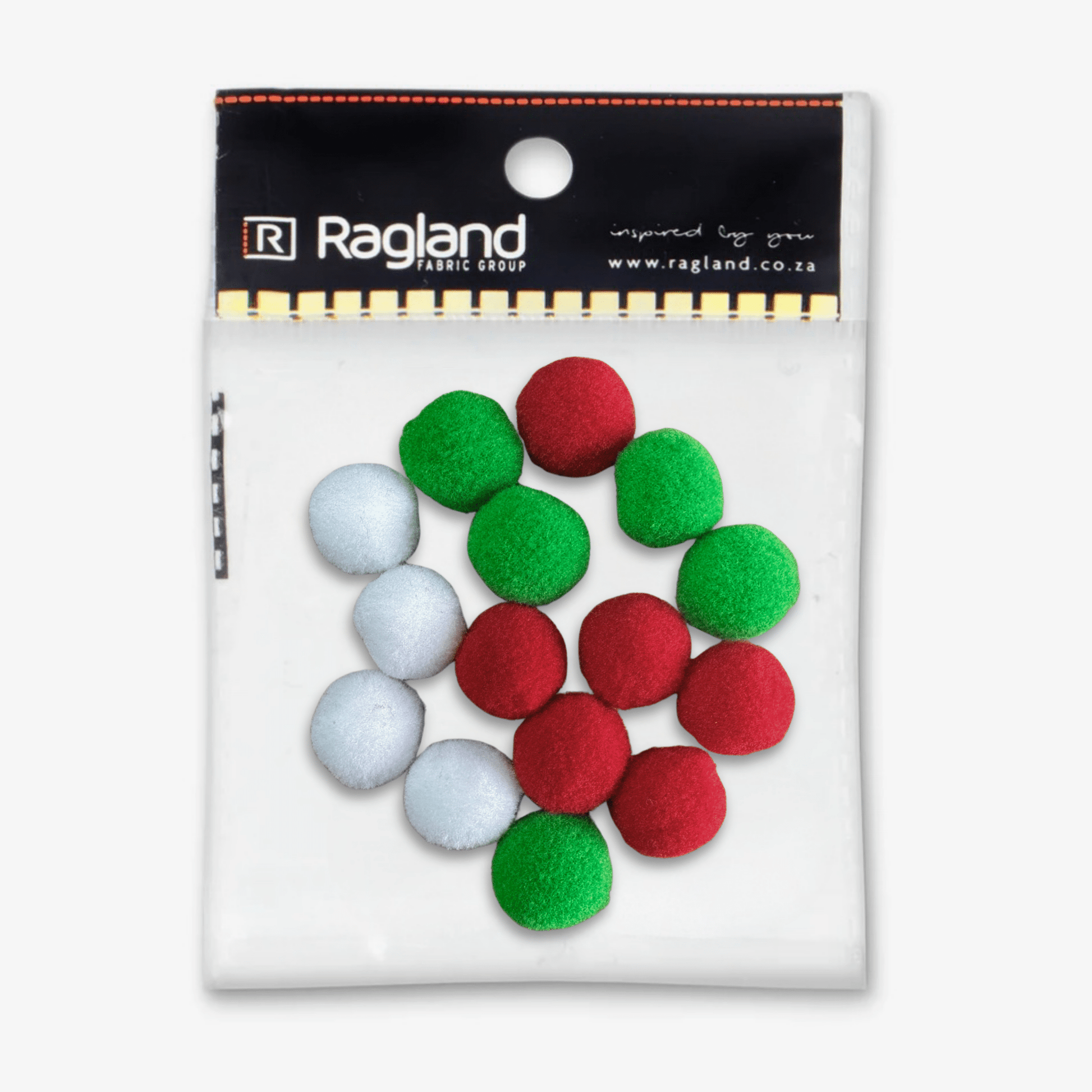 Pom Poms - Red,Green & White 20mm | 15pcs - Ragland Fabrics