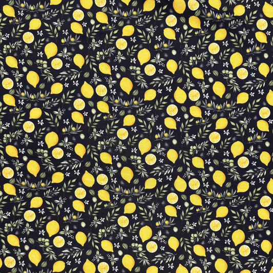 Printed Mini Matt Lemon & Olive Black - Ragland Fabrics