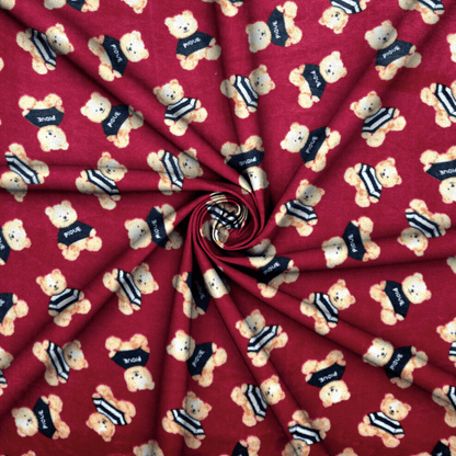 Printed Mongolian Fleece Teddies Maroon - Ragland Fabrics