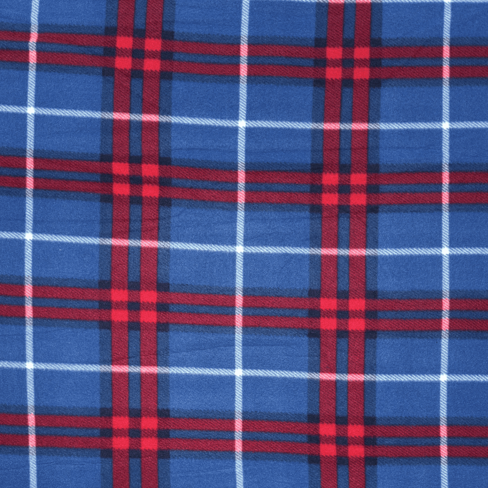 Printed Polar Fleece Check Royal & Red - Ragland Fabrics