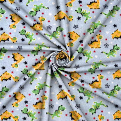 Printed Polar Fleece Dino Baby Blue - Ragland Fabrics