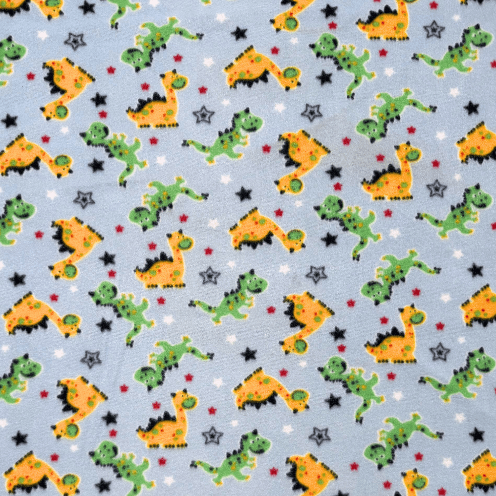 Printed Polar Fleece Dino Baby Blue - Ragland Fabrics