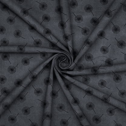 Printed Poly Cotton Dandellion Charcoal - Ragland Fabrics