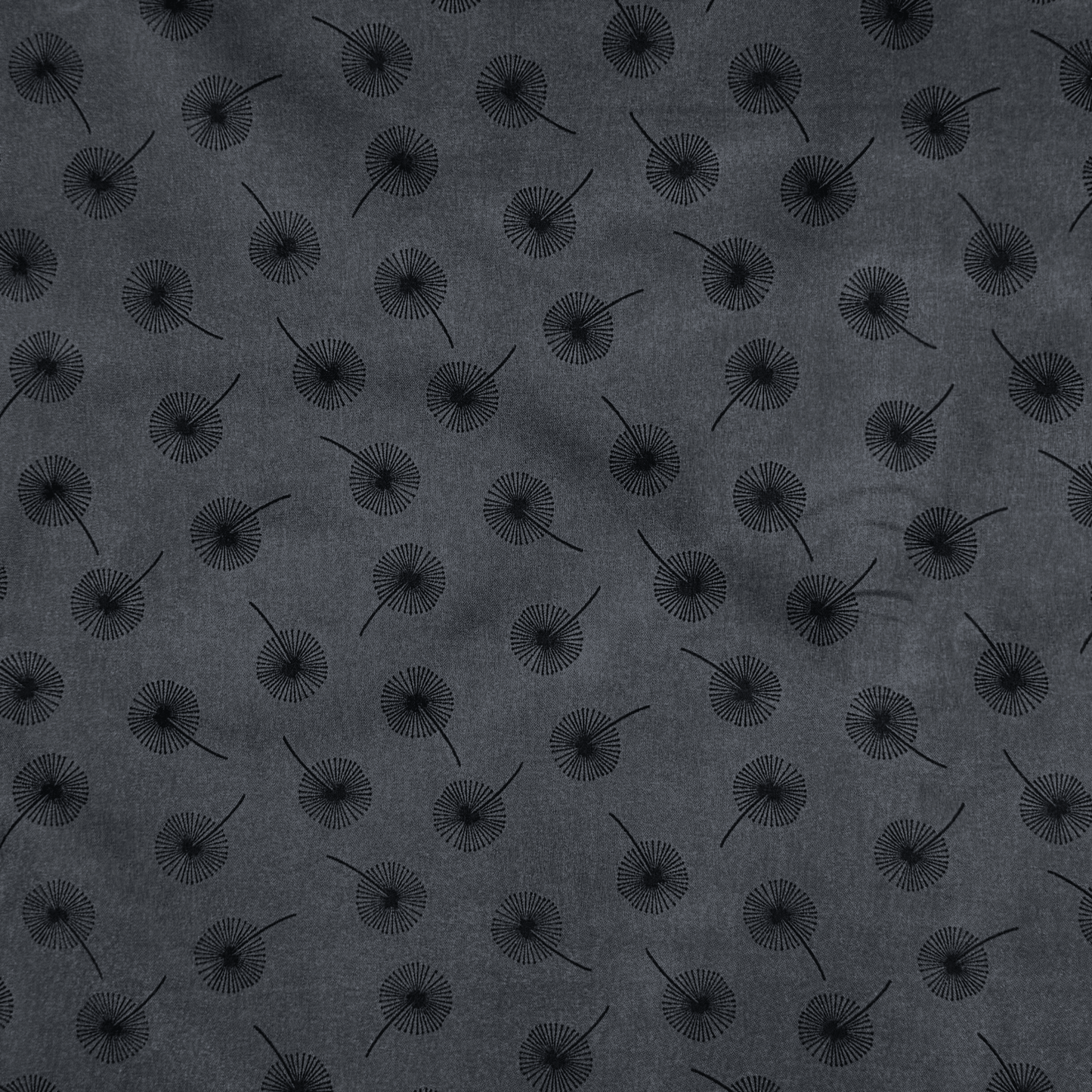 Printed Poly Cotton Dandellion Charcoal - Ragland Fabrics