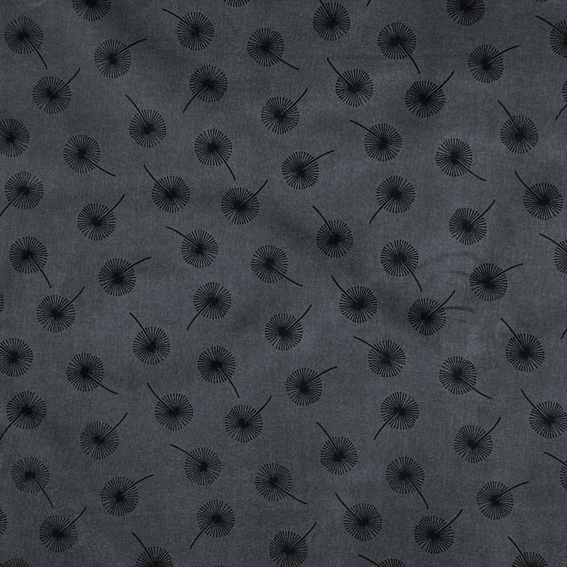 Printed Poly Cotton Dandellion Charcoal - Ragland Fabrics
