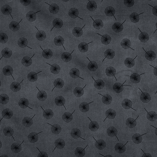 Printed Poly Cotton Dandellion Charcoal - Ragland Fabrics