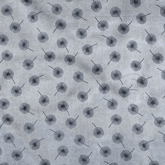 Printed Poly Cotton Dandellion Grey - Ragland Fabrics