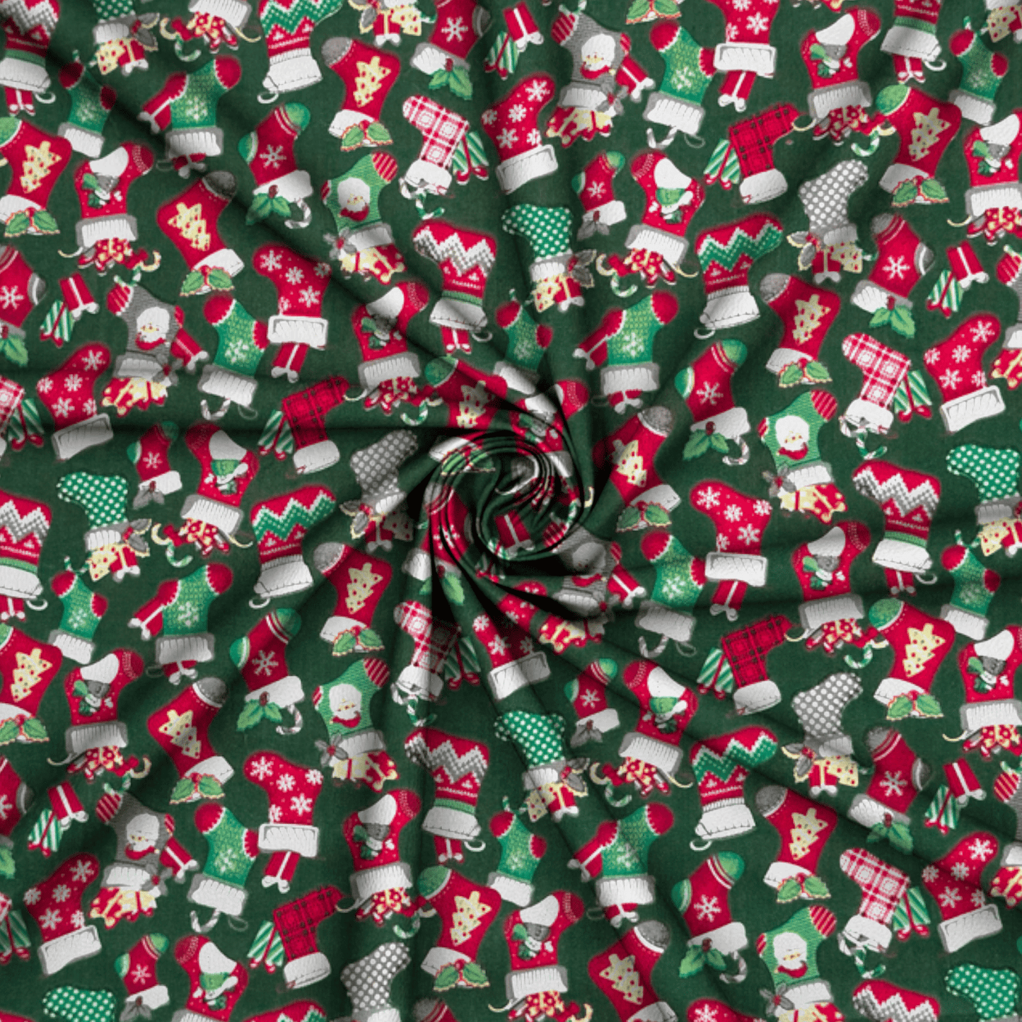 Printed Poly Cotton Stocking Green - Ragland Fabrics